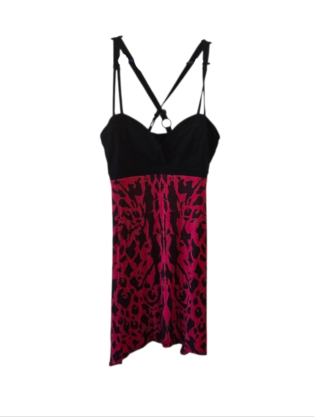 METAL MULISHA Strappy Leopard Print Red Black Y2k Dress Large